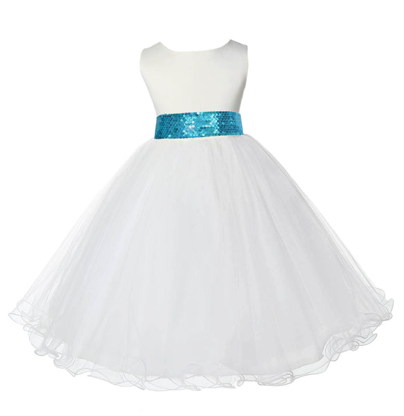 Ivory Formal Wedding Pageant Special Occasion Rattail Edge Tulle Sequin Mesh Flower Girl Dress 829mh