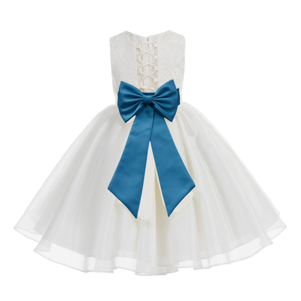 Ivory Lace Organza Flower Girl Dress Elegant Formal Junior Beauty Pageant Communion Baptism 186T(2)