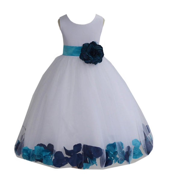 White Elegant Colorful Mixed Rose Petals Bridesmaid Pageant Special Occasion Flower Girl Dress 302T(2)