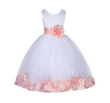 White Lace Top Tulle Floral Petals Flower Girl Dress Birthday Girl Junior Pageant Bridesmaid 165S(1)