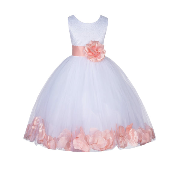White Lace Top Tulle Floral Petals Flower Girl Dress Birthday Girl Junior Pageant Bridesmaid 165S(1)