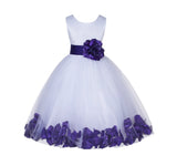 White Lace Top Tulle Floral Petals Flower Girl Dress Birthday Girl Junior Pageant Bridesmaid 165S(1)