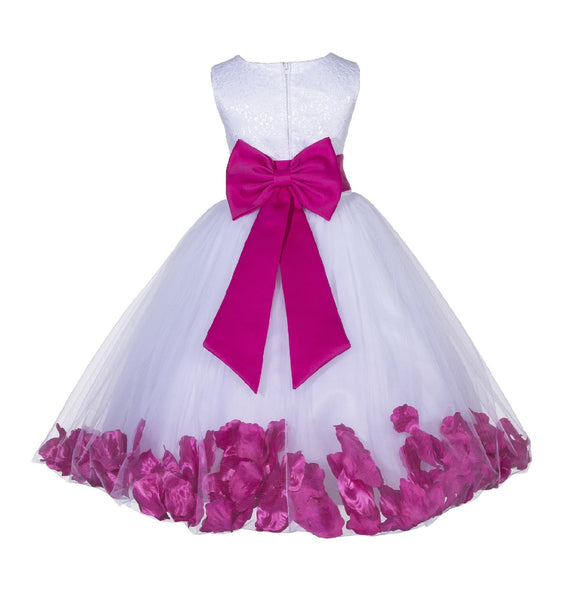 White Tulle Floral Lace Top Rose Petals Flower Girl Dress Wedding Pageant Special Occasions 165T(1)