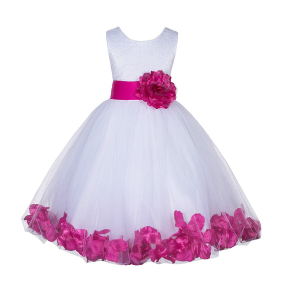 White Lace Top Tulle Floral Petals Flower Girl Dress Birthday Girl Junior Pageant Bridesmaid 165S(2)