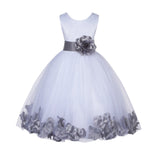 White Lace Top Tulle Floral Petals Flower Girl Dress Birthday Girl Junior Pageant Bridesmaid 165S(1)
