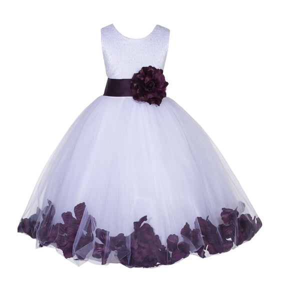 White Lace Top Tulle Floral Petals Flower Girl Dress Birthday Girl Junior Pageant Bridesmaid 165S(2)