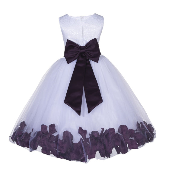 White Tulle Floral Lace Top Rose Petals Flower Girl Dress Wedding Pageant Special Occasions 165T(2)