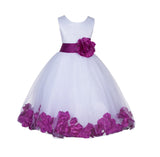 White Lace Top Tulle Floral Petals Flower Girl Dress Birthday Girl Junior Pageant Bridesmaid 165S(2)
