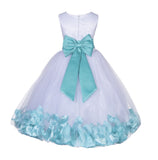 White Tulle Floral Lace Top Rose Petals Flower Girl Dress Wedding Pageant Special Occasions 165T(2)