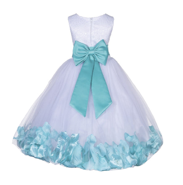 White Tulle Floral Lace Top Rose Petals Flower Girl Dress Wedding Pageant Special Occasions 165T(2)
