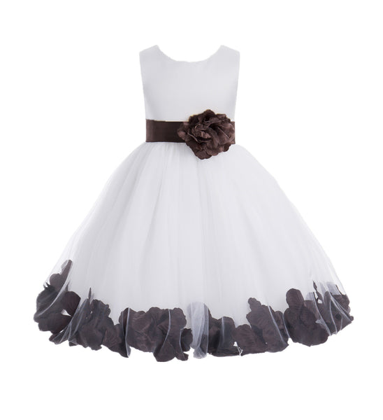 White Tulle Floral Petals Flower Girl Dress Special Occasions Junior Pageant Wedding Holiday 302S(2)