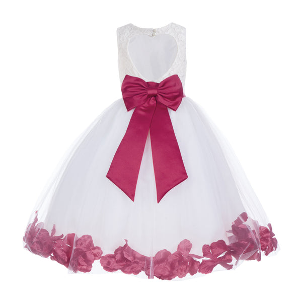 Ivory Floral Lace Heart Cutout Rose Petals Flower Girl Dress Junior Bridesmaid Special Event 185T(2)