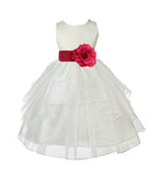 Ivory Satin Shimmering Organza Flower Girl Dress Junior Formal Pageant Baptism Christening 4613T(2)