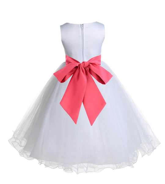 White Formal Wedding Pageant Special Occasions Rattail Edge Tulle Flower Girl Dress 829S(3)