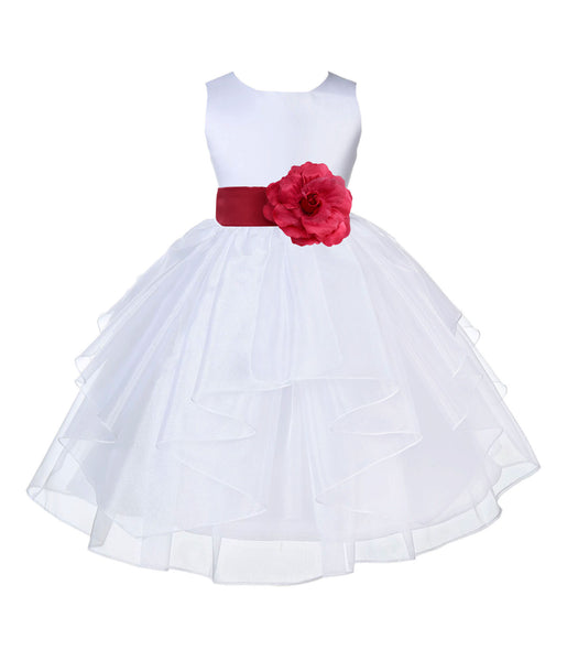 White Satin Shimmering Organza Flower Girl Dress Junior Formal Pageant Baptism Christening 4613T(4)