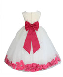 Ivory Elegant Wedding Pageant Special Events Petals Flower Girl Dress with Bow Tie Sash 302T(3)