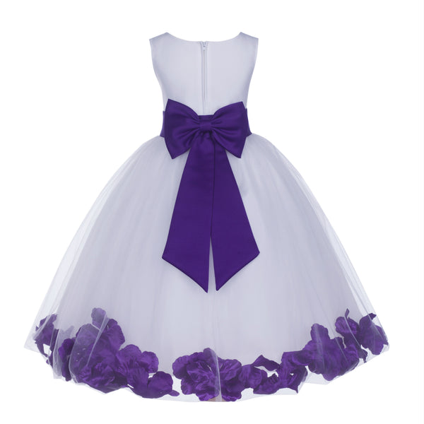 White Elegant Bridesmaid Pageant Special Occasions Rose Petals Flower Girl Dress 302T(4)