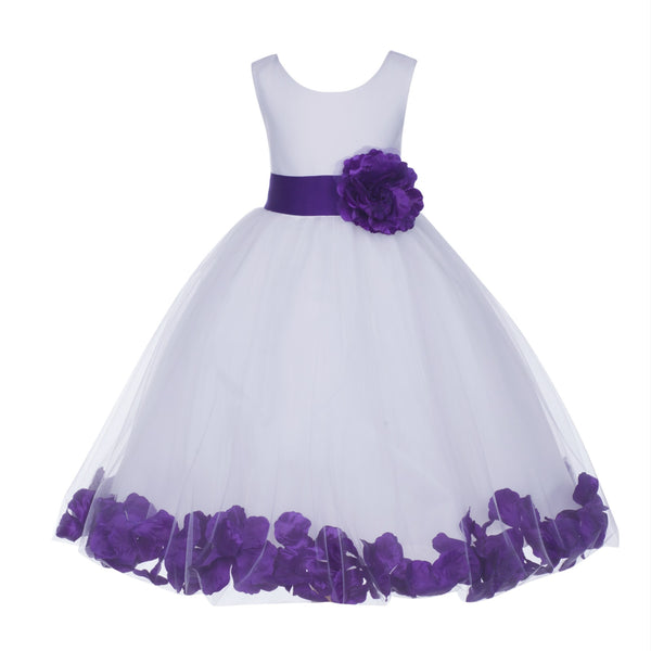 White Tulle Floral Petals Flower Girl Dress Special Occasions Junior Pageant Wedding Holiday 302S(3)