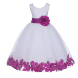 White Tulle Floral Petals Flower Girl Dress Special Occasions Junior Pageant Wedding Holiday 302S(3)