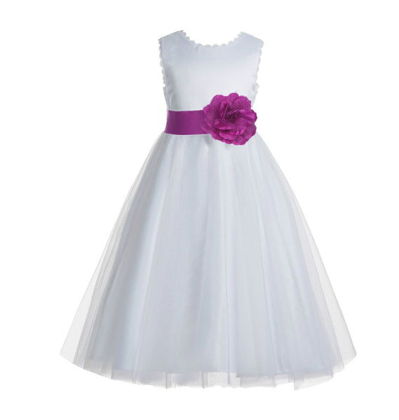 White V-Back Lace Edge Flower Girl Dress Junior Pageant Special Occasion Formal Evening Gown 183T(3)