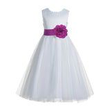 Ivory V-Back Lace Edge Flower Girl Dress Junior Pageant Special Occasion Formal Evening Gown 183T(1)