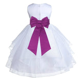 White Satin Shimmering Organza Flower Girl Dress Junior Formal Pageant Baptism Christening 4613T(5)
