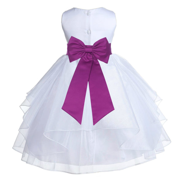 White Satin Shimmering Organza Flower Girl Dress Junior Formal Pageant Baptism Christening 4613T(5)