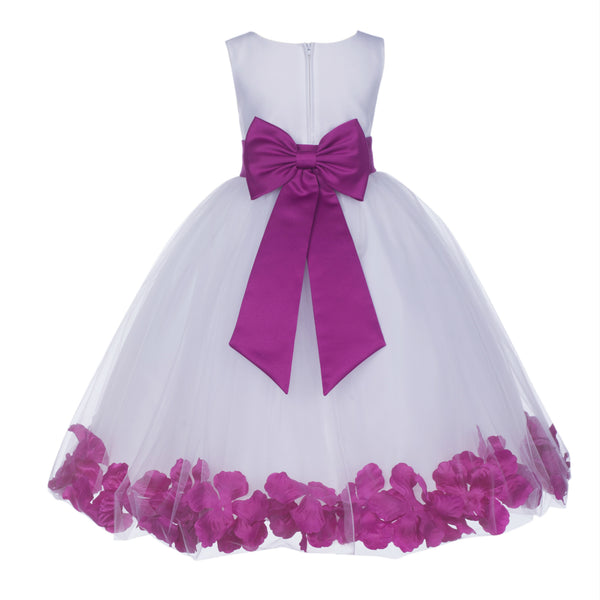 White Elegant Bridesmaid Pageant Special Occasions Rose Petals Flower Girl Dress 302T(5)