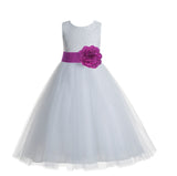 White Floral Lace Heart Cutout Flower Girl Dress Communion Baptism Junior Bridesmaid Dress 172T(5)