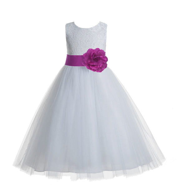 White Floral Lace Heart Cutout Flower Girl Dress Communion Baptism Junior Bridesmaid Dress 172T(5)