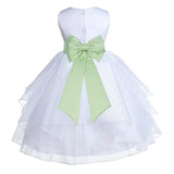 White Satin Shimmering Organza Flower Girl Dress Junior Formal Pageant Baptism Christening 4613T(5)
