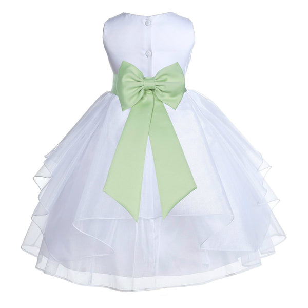 White Satin Shimmering Organza Flower Girl Dress Junior Formal Pageant Baptism Christening 4613T(5)