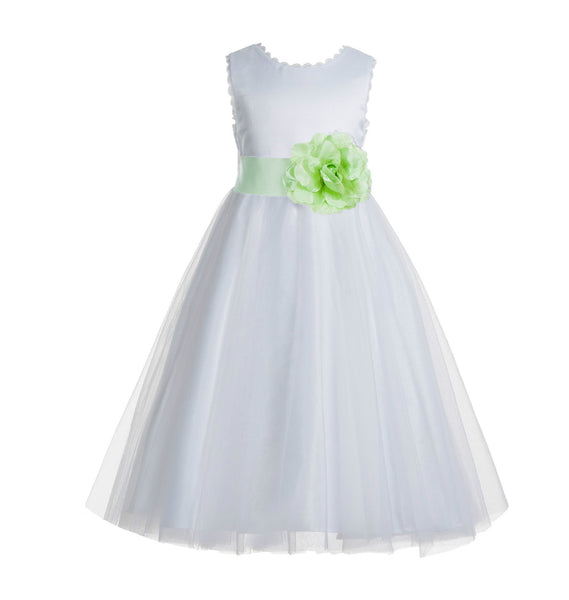 White V-Back Lace Edge Flower Girl Dress Junior Pageant Special Occasion Formal Evening Gown 183T(2)