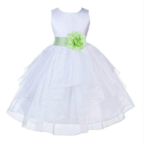 White Satin Shimmering Organza Flower Girl Dress Junior Formal Pageant Baptism Christening 4613T(5)