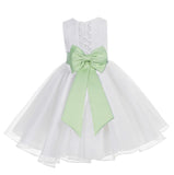 White Lace Organza Flower Girl Dress Elegant Formal Junior Beauty Pageant Communion Baptism 186T(2)