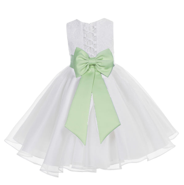 White Lace Organza Flower Girl Dress Elegant Formal Junior Beauty Pageant Communion Baptism 186T(2)