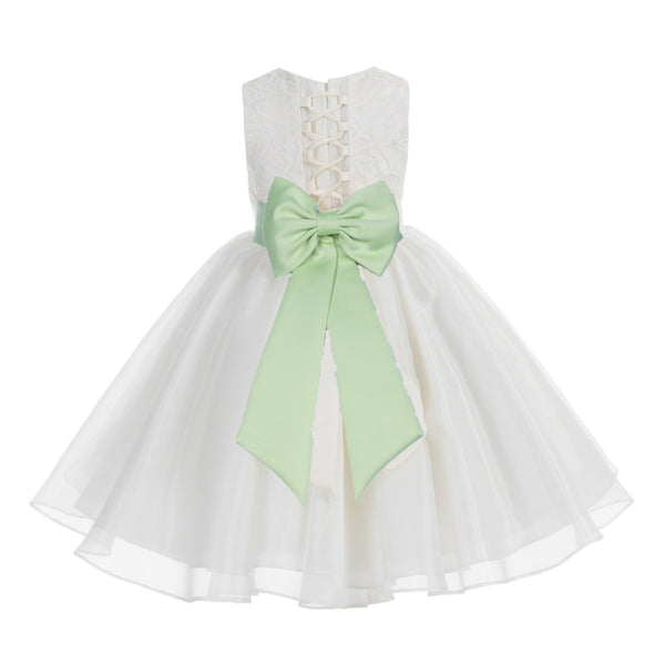 Ivory Lace Organza Flower Girl Dress Elegant Formal Junior Beauty Pageant Communion Baptism 186T(3)