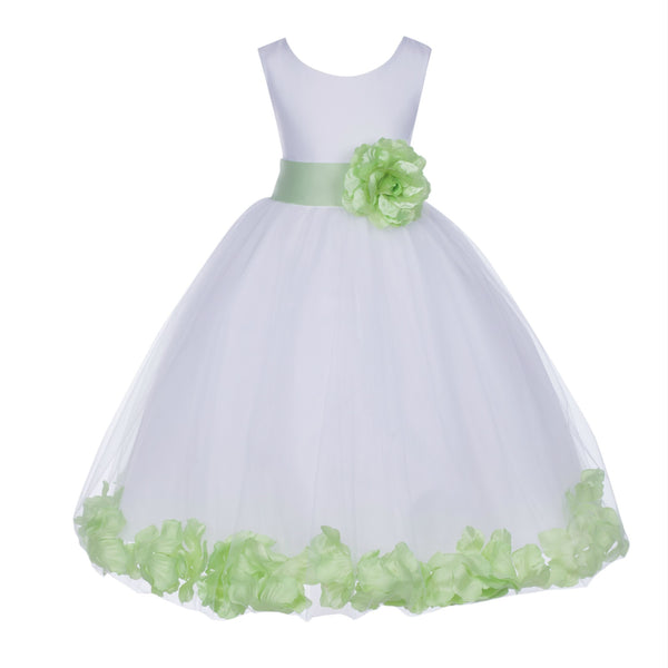 White Tulle Floral Petals Flower Girl Dress Special Occasions Junior Pageant Wedding Holiday 302S(3)