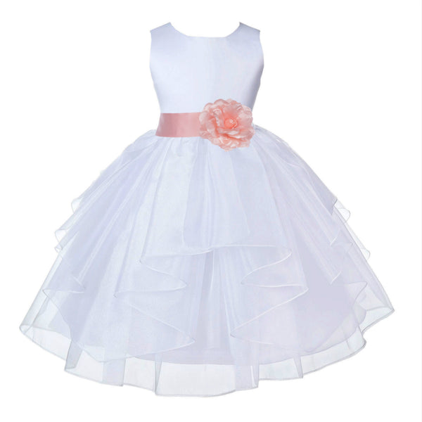 White Shimmering Organza Flower Girl Dress Wedding Junior Bridesmaid Pageant Special Events 4613S(4)