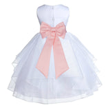 White Satin Shimmering Organza Flower Girl Dress Junior Formal Pageant Baptism Christening 4613T(5)