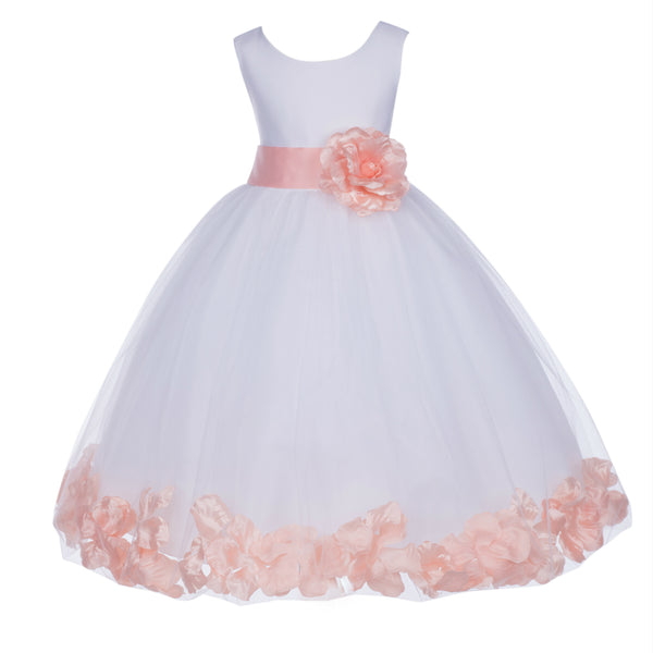 White Tulle Floral Petals Flower Girl Dress Special Occasions Junior Pageant Wedding Holiday 302S(3)