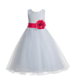 White Floral Lace Heart Cutout Flower Girl Dress Communion Baptism Junior Bridesmaid Dress 172T(5)