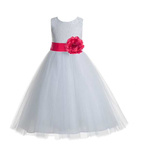 White Floral Lace Heart Cutout Flower Girl Dress Communion Baptism Junior Bridesmaid Dress 172T(5)