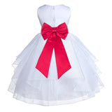 White Satin Shimmering Organza Flower Girl Dress Junior Formal Pageant Baptism Christening 4613T(5)