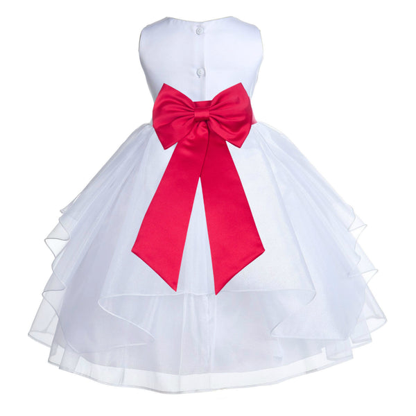 White Satin Shimmering Organza Flower Girl Dress Junior Formal Pageant Baptism Christening 4613T(5)
