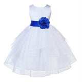 White Satin Shimmering Organza Flower Girl Dress Junior Formal Pageant Baptism Christening 4613T(5)