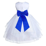 White Satin Shimmering Organza Flower Girl Dress Junior Formal Pageant Baptism Christening 4613T(5)
