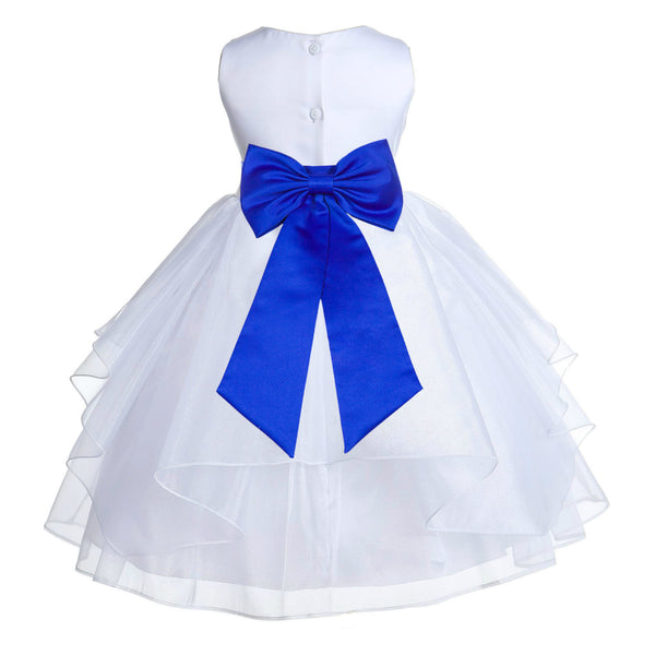 White Satin Shimmering Organza Flower Girl Dress Junior Formal Pageant Baptism Christening 4613T(5)