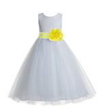 White Floral Lace Heart Cutout Flower Girl Dress Communion Baptism Junior Bridesmaid Dress 172T(3)