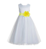 Ivory V-Back Lace Edge Flower Girl Dress Junior Pageant Special Occasion Formal Evening Gown 183T(1)